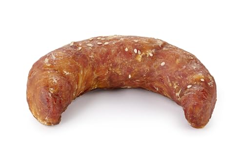 HAPPET Hundegröße - Croissant mit Ente 12 cm - 1 Stück - natürlicher Zahnbeißring aus Entenfleisch und Rindleder, gesunder Snack zur Unterstützung der Zahnhygiene