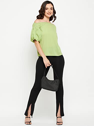 Image of Fashfun Women's Shirt (Floral Pink Crepe Top with Mandarin Collar & Full Sleeve)