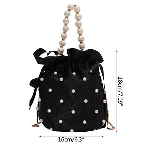 Shoulder Bags for Women Luxury Ladies Chain Handbag Bead Pearl Imitation Female Bucket Crossbody Bag Black4