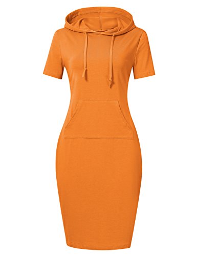 MISSKY Women Short Sleeve Knee Length Slim Pocket Sweatshirt Casual Dress (2XL,Orange)