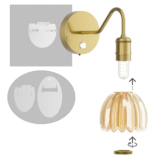 Image of 2 Pack Battery Powered Wall Sconce with Amber Tulip Glass Lampshade, Rechargeable Dimmable LED Wall Sconce for Living Room, Hallway, Bedroom, Dining Room