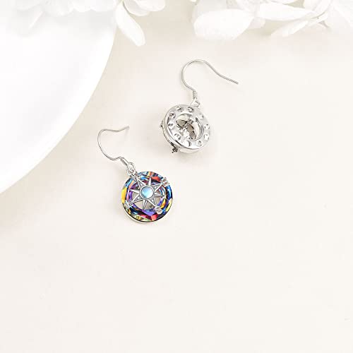 Yfn Compass Earrings With Purple Volcano Crystal Sterling Silver Drop Dangle Earrings For Women Girls Graduation Traval Lover Gifts #TOP2