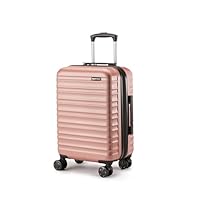 Amazon Basics Erweiterbarer Hartschalen-Kabinenkoffer – ABS-Reisegepäck mit 4 Spinner-Doppelrollen – Kratzfeste und leichte Konstruktion – 37,5cm x 25,5cm x 55,0cm – Roségold