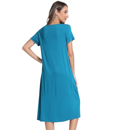 Image of NACHILA Bamboo Viscose Nightgowns for Women Cooling Short Sleeve Sleepshirt | Tagless design, Stretchy nightshirt, Anti-pilling, Shrink-resistant, Lightweight moisture-wicking sleepwear for night sweats