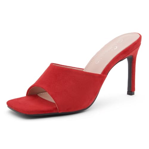 Image of Shoe Land Melrose Women's High Heels Stiletto Heeled Slides, Square Open Toe One Band Slip-On Heeled Mules - Dressy Clear Heeled Sandals for Prom Party Wedding and Vacation