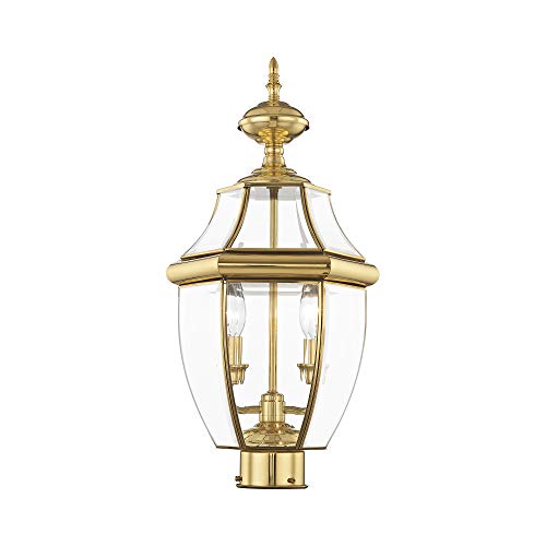 Livex Lighting 2254-02 Monterey 2 Light Outdoor Polished Brass Finish Solid Brass Post Head with Clear Beveled Glass #1