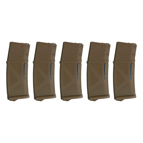 ARCTURUS TACTICAL Airsoft M4 M16 Series Polymer 200 Round Transparent Window High Speed Mid-Cap Airsoft Magazine Tan- Pack of Five
