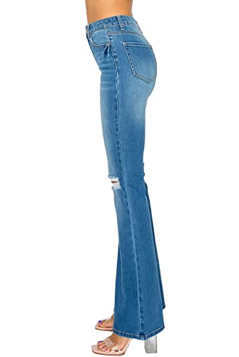 WAX JEAN Women's Destructed Flare Jeans in Sustainable Denim2