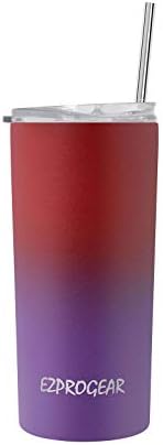 Ezprogear 14 oz 1 Pack Cherry Red/Purple Grape Stainless Steel Slim Skinny Tumbler Vacuum Insulated with Straw (14 oz, Cherry/Grape)