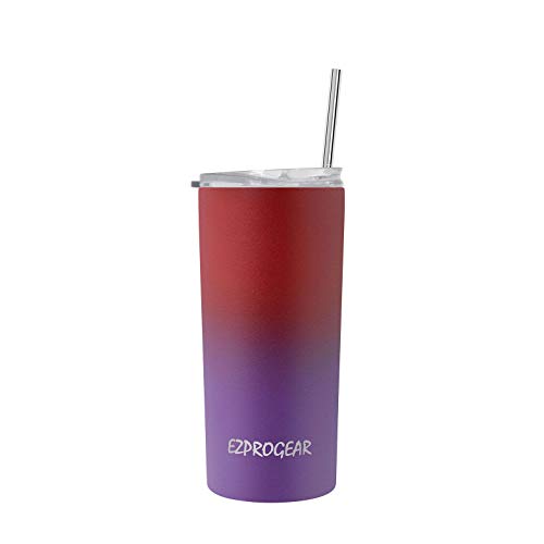 Ezprogear 14 Oz 1 Pack Cherry Red/Purple Grape Stainless Steel Slim Skinny Tumbler Vacuum Insulated With Straw (14 Oz, Cherry/Grape) #TOP1
