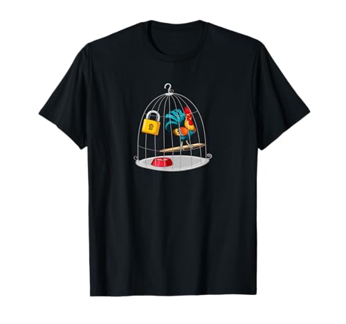 RED ROOSTER COCK MALE CHASTITY Chicken in Cage T-Shirt
