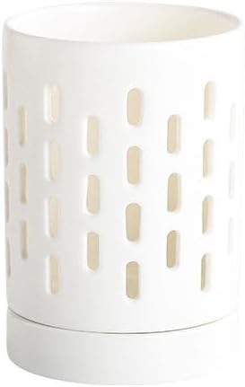 Kitchen sil Holder - Sturdy Ceramic nizer with Drain Tray White/Green for Countertop sils Perfect for Cooking Tools and Cutlery Storage