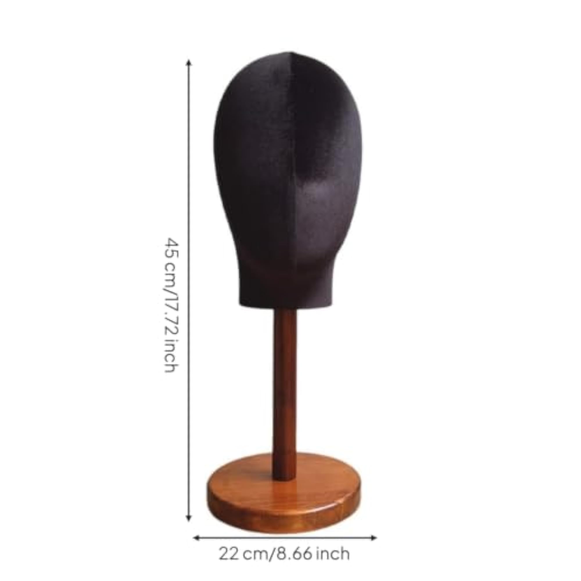 Velvet-Covered Hairpiece Head with Wooden Base
