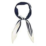 Allegra K Women Satin Rhombus Neck Scarf Stripe Print for Shirts Ponytail Neckerchief Bag Accessory for Summer Bandana Navy Blue 1 Pcs