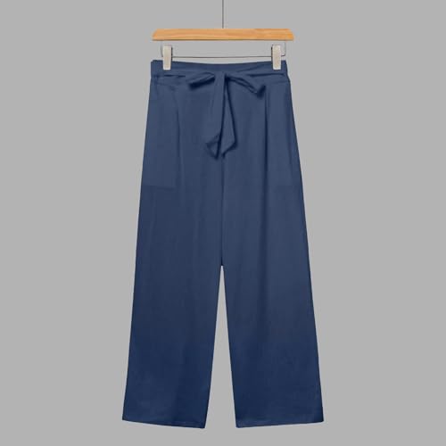 2025 Cotton Linen Capris Pants for Women Summer Strip Drawstring Straight Pant Casual Wide Leg Cropped Trouser2