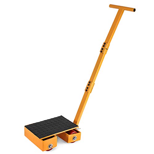 OrangeA Industrial Machinery Mover 13200Lbs Capacity Machinery Mover Skates 4 Rollers 180 Degree Rotation Machinery Mover Dolly with 39 Inch Push Rod (6T with Bar/ 180° Rotation)