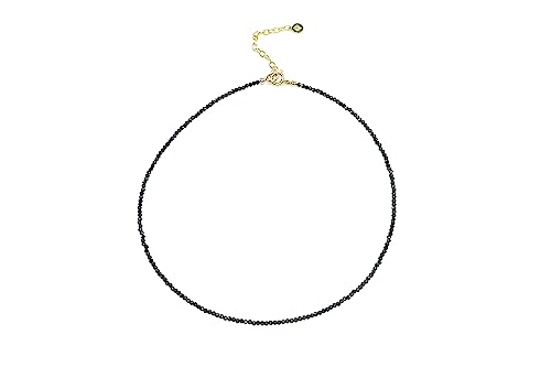 Collier spinelle noire perles 2mm - Bijou pierre précieuse noire et accessoire minimaliste