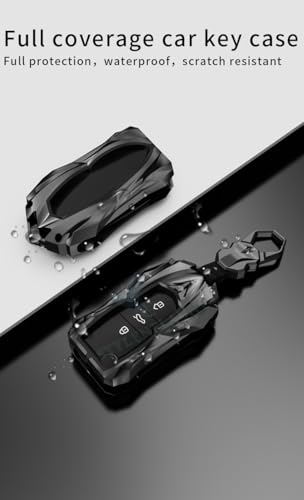 Image of Racer Car Key Cover Compatible with Skoda Kushaq, Slavia & Kylaq | 3 Button Metal Smart Key Case | Premium Waterproof Soft Silicone Key Shell with Keychain