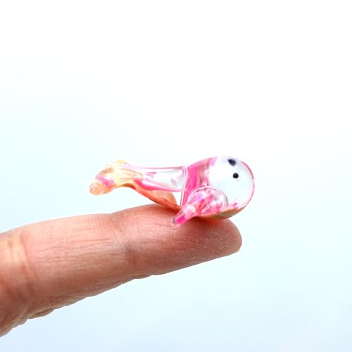 Sansukjai Whale Micro Tiny Hand Blown Glass Art Figurines Animals Collectible Gift Home Décor (Pink)