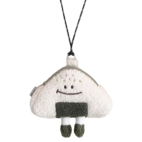 Porte-monnaie peluche Onigiri blanc avec fermeture éclair et mini porte-clés