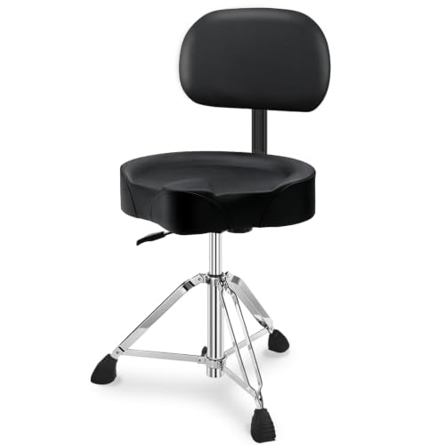 UPELLA Pro Drum Stool with Backrest, Heavy Duty Hydraulic Drum Throne, Ergonomic Memory Foam Drum Seat, Adjustable Drum Chair Anti-Slip Base, Drum Saddle Bench for Drummers Musicians (Black)