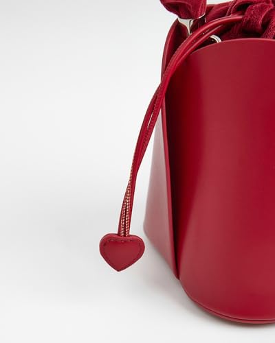 Molodo PU Leather Petal Bucket Bag Drawstring Closure Velvet Ruched Handle Heart Accent Handheld Crossbody4