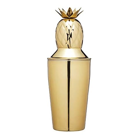 BarCraft BCCSPAPL Pineapple Cocktail Shaker with Recipe, Stainless Steel, 325 ml, Brass-Effect Cover