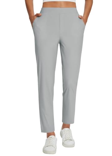 baleaf Women's Travel Pants Lightweight with Zip Pockets Light Grey M