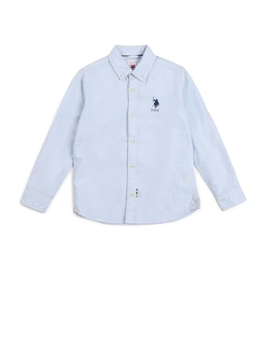 Image of U.S. Polo ASSN. Solid Cotton Shirt for Boys - Spread Collar, Long Sleeves, Regular Fit Shirt for Kids