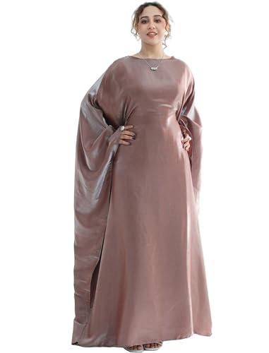 Image of Dubai Bat Sleeve Dress Shiny Robe for Women Muslim 1pc Abaya Eid Prayer Clothes Soft Dubai Travel Party Dress Maxi Abaya