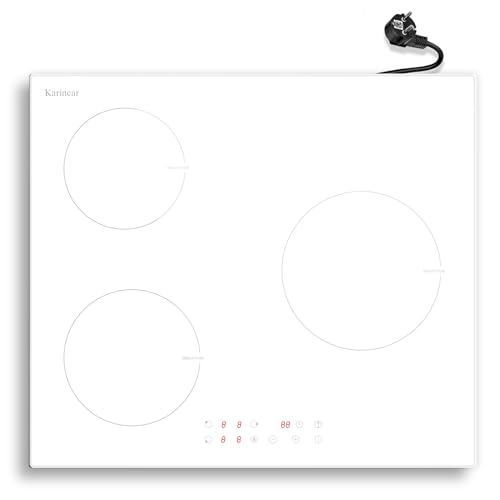 Karinear Placa Inducción 3 Fuegos Blanco, Integrada 3 Zonas 60 cm, Función Boost, Manejo Táctil,...