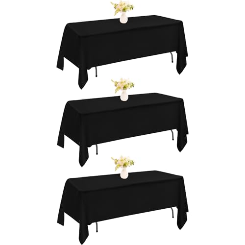 Image of 3 Pack Rectangle Black Table Cloth Bulk Washable Polyester Table Cover for Wedding Dining Table Buffet Parties Banquet Decoration(60x102Inch, Black)
