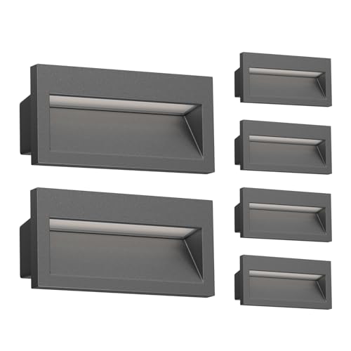 ledscom.de 6 Stück LED Wandeinbauleuchte NOLA, Downlight für außen, IP54, anthrazit matt, 140 x 70mm, warmweiß