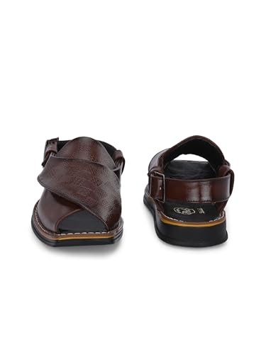 POS Men's Ethnic Synthetic Leather Peshawari Slip On Sandal | Shoes for Wedding|Party|Occasions|Fashion|Stylish|Outdoor|Lightweight|Shoes with TPR Sole