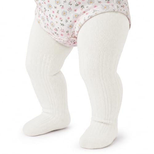 Zando Soft Baby Tights 0-3 Months Cable Knit Newborn Leggings Cotton Tights for Infant 0-6 Months Thick White Baby Stockings Newborn Warm Winter Essentials Thermal Pants for Easter Outfits Ivory White