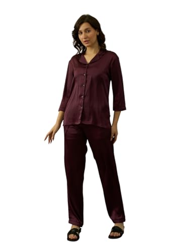 Image of STORIES OF BANNO'S SWAGGER Women Satin Solid Night Suit Set | Premium Soft Satin Nightwear Pajama Set | Stylish Comfortable Sleepwear for Ladies | Elegant Lounge Wear Night Dress