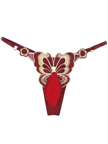 Mens Sexy Butterfly Thong Lingerie, Sissy Girly Femboy Panties, Flower Sheer Mesh, Low Rise G-String Underwear