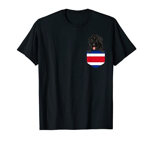 Costa Rica Flag Bouvier des Flandres Dog In Pocket T-Shirt, Black