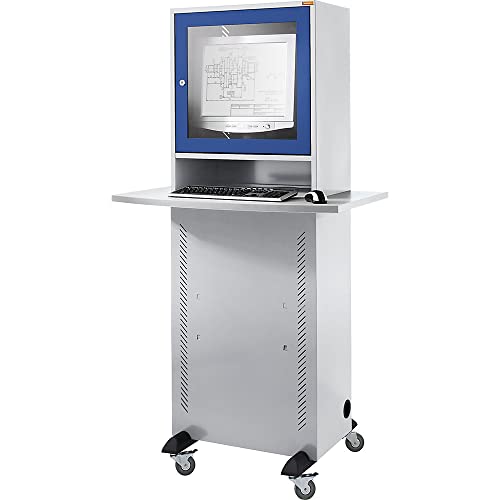 eurokraft basic | Armadio per computer | con piano di lavoro | grigio chiaro/blu genziana