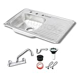 Generic Fregadero Tarja Tina Sencilla Con Escurridor 80x50cm Acero Inoxidable Con Kit de Instalacion KAD-ID (Escurridor...