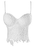 KUOSE Damen Punk Blumenspitze Bustier Korsett Party Bralet Crop Top Schwarz (Weiß, 40-42)