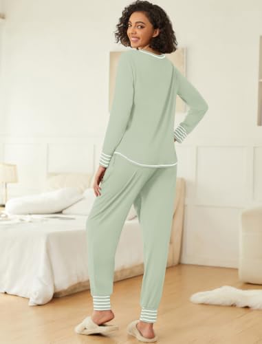Image of Ekouaer 2 Pack Womens Pajama Sets Long Sleeve Lounge Sets Soft Pj Loungewear Sleepwear