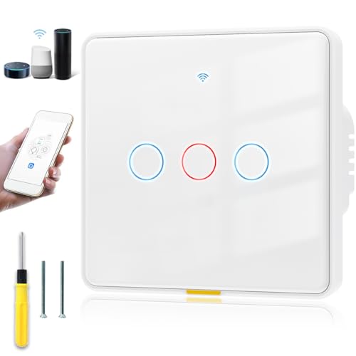 Acmerota Smart Light Switch 3 Gang WiFi Smart Touch Switch Smart Wall Light Switch Remote Control Without Internet Switch Universal Wiring Method (No Neutral+ Have Neutral) Work with Alexa&Google
