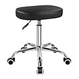 KKTONER Square Rolling Stool Swivel Height Adjustable Stool for Office Salon Home Coffee Shop Bar SPA Chair Black