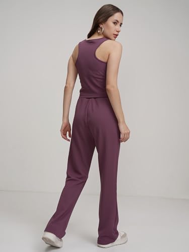 Image of Tokyo Talkies Women's Co-ord Set | Sleeveless Crop Top & Drawstring Trousers | Perfect for Casual Outings & Vacations