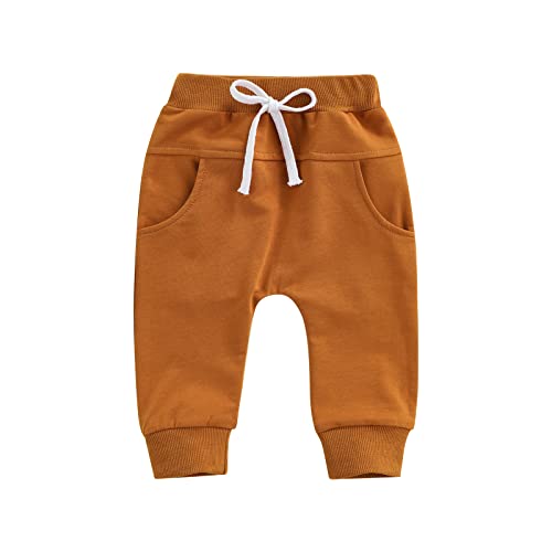 Aeemcem Baby Boys Pants Infant Cotton Harem Pants Toddler Active Joggers Pants Casual Athletic Trousers Solid Pocket Bottoms (Brown, 12-18 Months) #TOP25