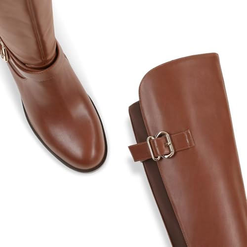 Knee High Boots For Women Round Toe Fashion Riding Metallic Buckles Low Block Heel Tall Boots3