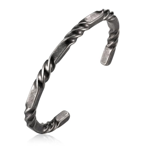 Stainless Steel Mens Cuff Bracelet, Minimal Twist Cool Antique Retro/Silver/Black Open Metal Cuff Bangle Bracelets for Men, 70mm