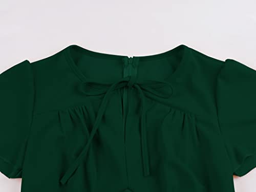 Wellwits Women's Ruched Tie Neck Formal Prom Vintage Dress Emerald Green L #TOP2