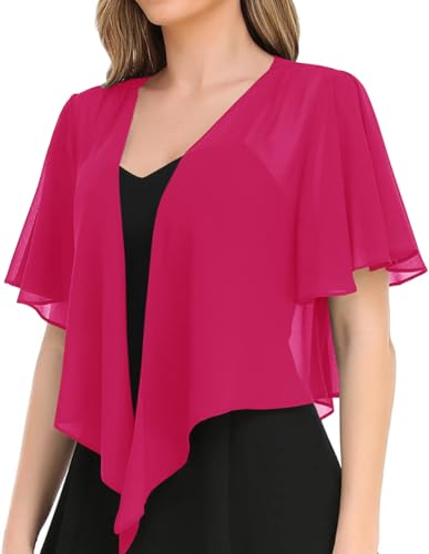 Image of Women's Solid Puff Sleeve Kimono Short Cardigan Loose Cover Up Casual Blouse Top Chiffon